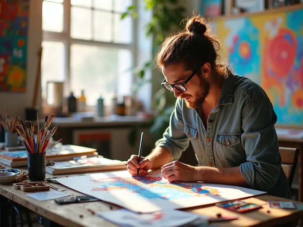 Artist working with supplies in LA