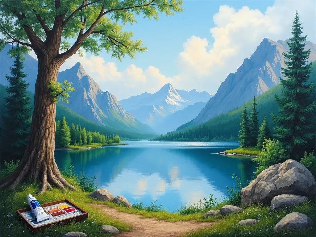 Bob Ross painting with oil paints