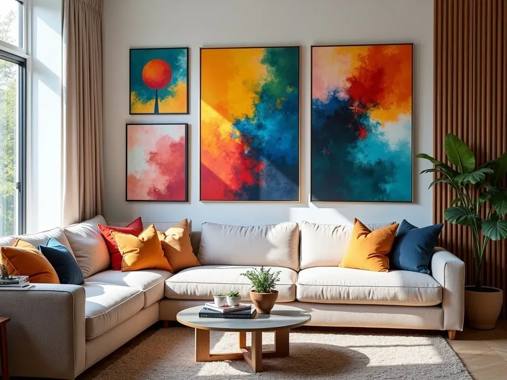 Colorful Canvas Paintings in Living Room Setting