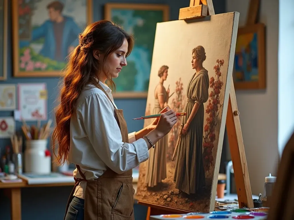 Woman painting a historical picture